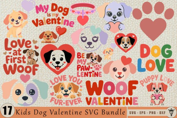 Adorable Kids Dog Valentine SVG Bundle