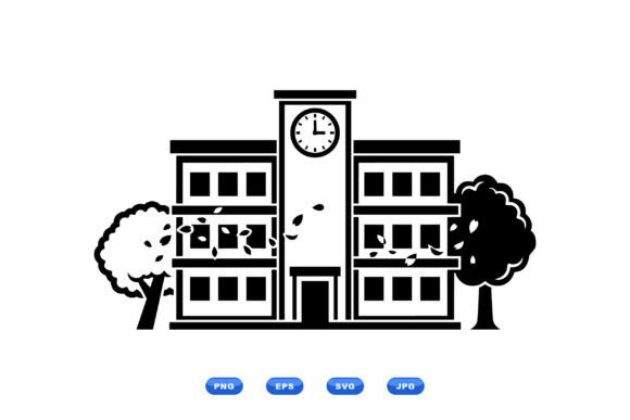 Autumn School Building Clipart for Embroidery