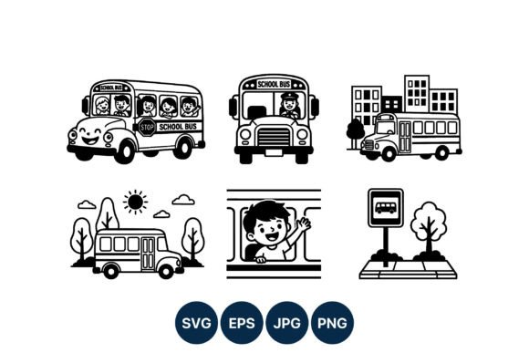 Charming School Bus Kids Children Vector
