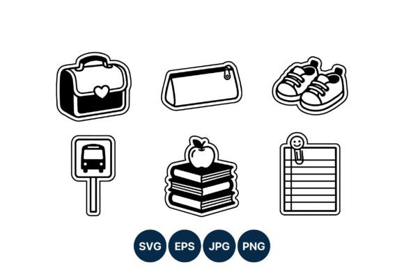 Charming School Supplies Black White Vector