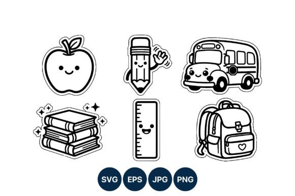 Charming Smiling School Supplies Vector Icons