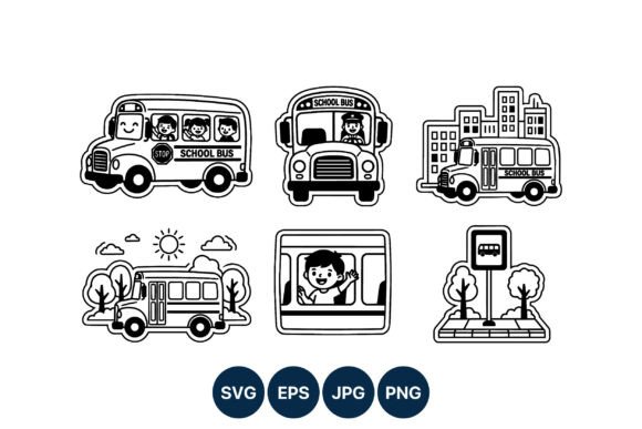Children School Bus Line Art: A Charming Embroidery Design