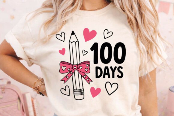 Cute Pencil with Heart Bow SVG for 100th Day