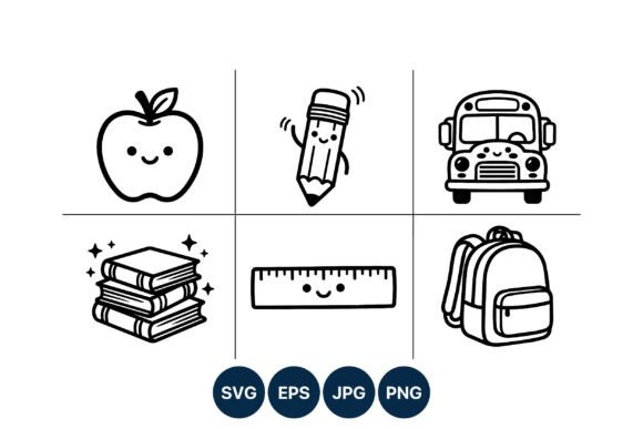 Cute School Supplies Icons for Embroidery