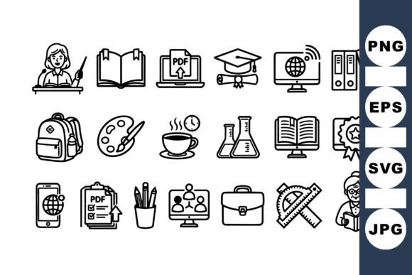 Educational School Icon Set for Embroidery