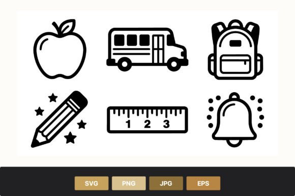 Exploring School Icon Set Black and White