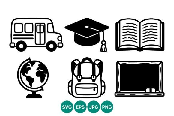 Exploring School Icons Black White Vector Art