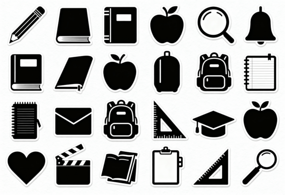Exploring School Icons Clipart Black and White