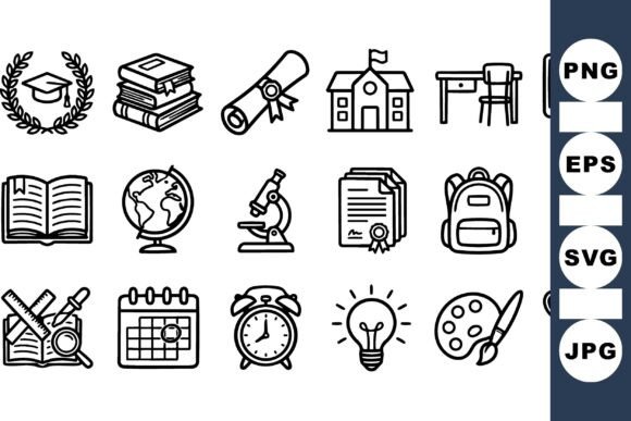 Line School Icons: A Clean, Minimalist Embroidery Design