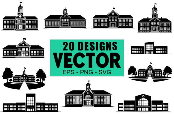 School Building Silhouette Vector Bundle