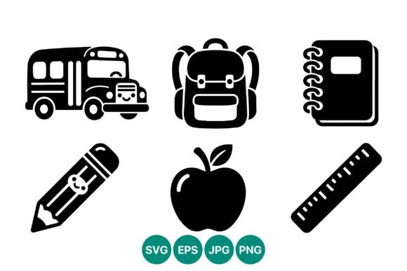 School Icons Black Set Vector: A Versatile Embroidery Design