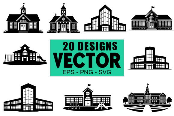 School Silhouette Vector Bundle for Embroidery