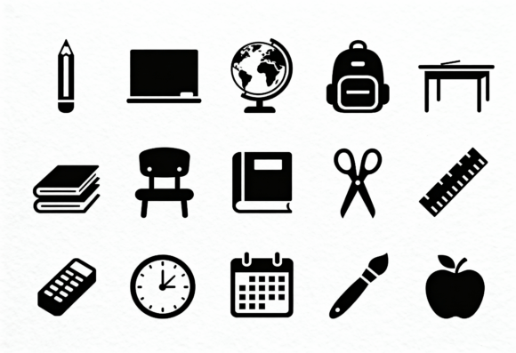 School Supplies Icons: A Perfect Embroidery Design